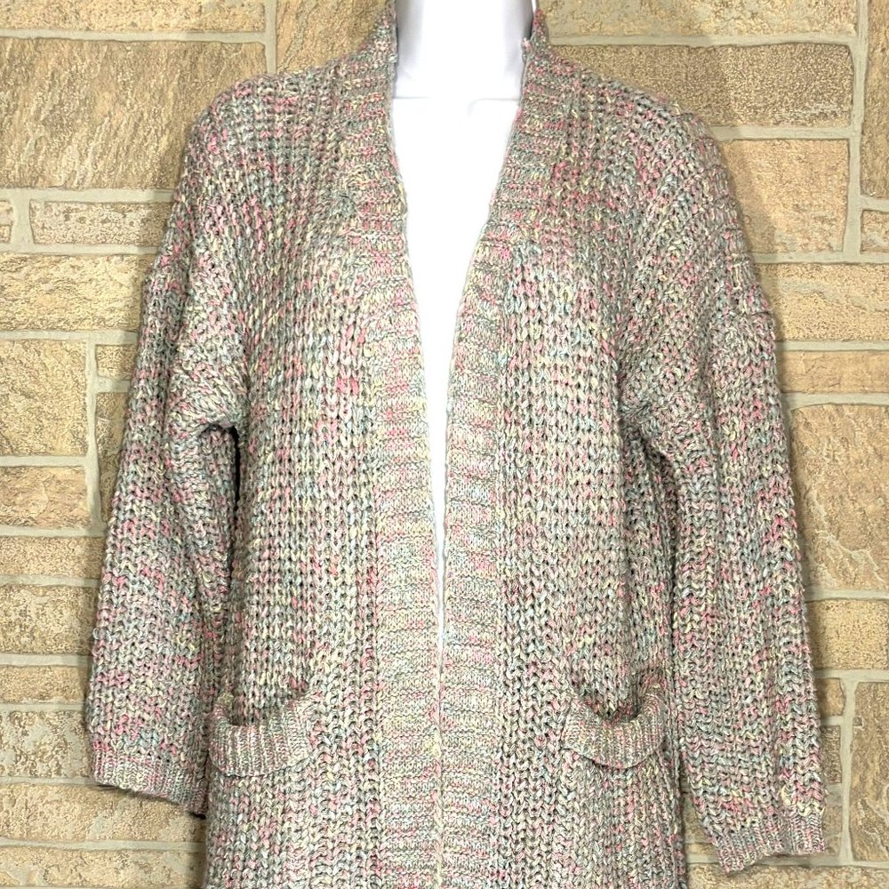 NWT Akemi + Kin‎ Anthropologie Cardigan Grey Multicolor Pastel Open Chunky knit